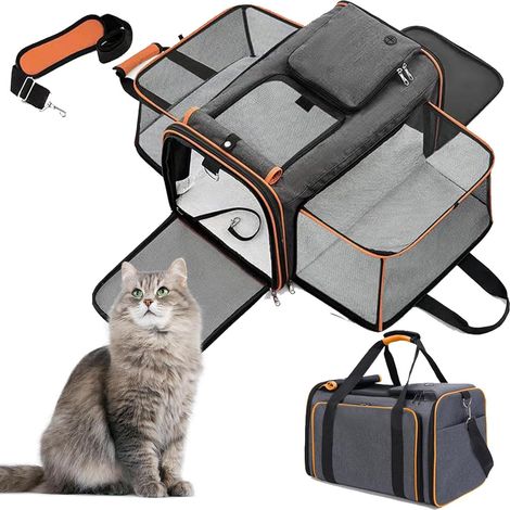 Sac transport chat/chien extensible – filet respirant, matelas amovible, pour avion/train/voiture, orange
