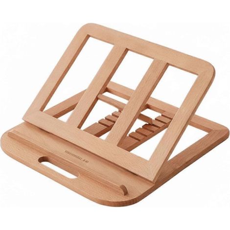 Support pour ordinateur portable en bois avec poignée, rehausseur pliable pour professionnels. (1/5)