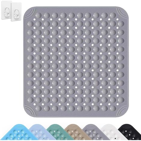 1 Tapis De Douche, Carré 80x80 Cm, PVC Gris Avec Ventouses, Drainage Rapide, Antidérapant Pour Salle De Bain (1/5)