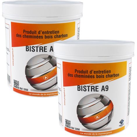 Progalva – Lot de 2 pots de 1kg Bistre A9 – Produit entretien cheminée pour bois et charbon – Réduction goudrons et bistres – Recommandé par ramoneurs
