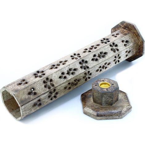 Boîte à Fumée Tour d'Encens Hexagonale - Bois de Manguier- Vendu par 1