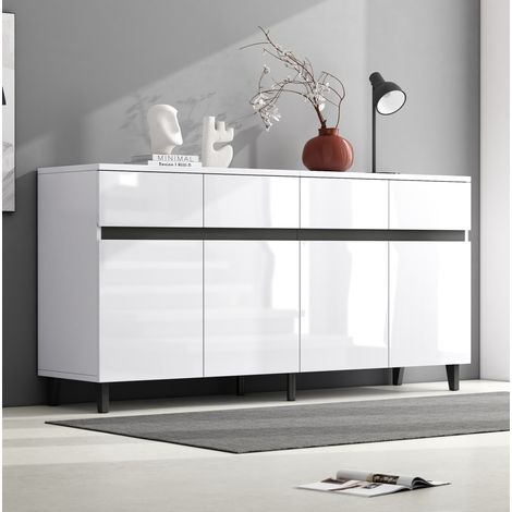 Credenza bianca lucida 160 x 40 x 68 cm con 4 cassetti e 2 ante HAVRYA (1/5)