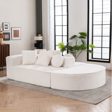 Sofá modular convertible 263x171x66 cm en chenilla blanca sin montaje para salón – MEUBLIV (1/5)