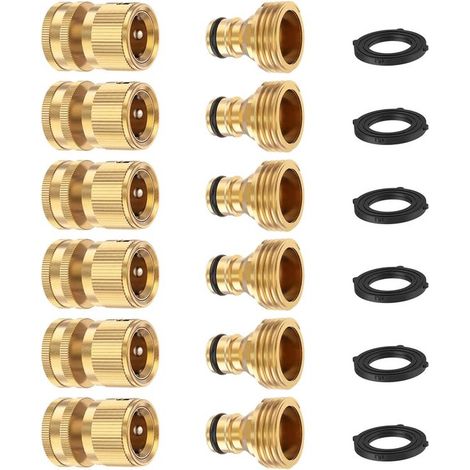 Raccord rapide pour tuyau d'arrosage - Filetage en laiton 3/4 pouce - Raccord étanche pour tuyau d'arrosage - Lot de 6 - Connexion facile pour le jardin, l'irrigation, (1/5)