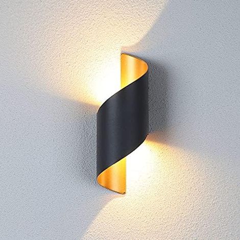 1 applique murale LED, IP65, intérieur/extérieur, moderne, noire, 12 W, blanc chaud (noir et or) (1/5)