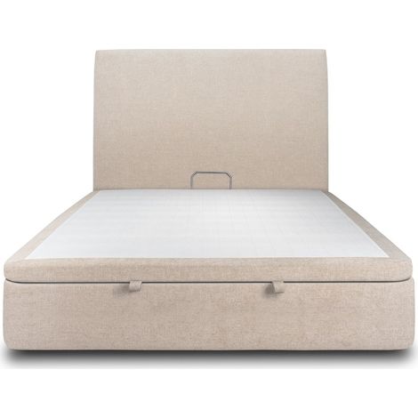 Lit coffre 140x190cm avec tête de lit tapissier Tissu Beige brun - Hauteur totale : 39cm (1/5)