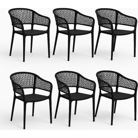 Pegane – Lot de 6 chaises de jardin empilables en résine anthracite – Dossier ajouré en chevrons – Assise incurvée pour confort – Dimensions 59x56x79 cm