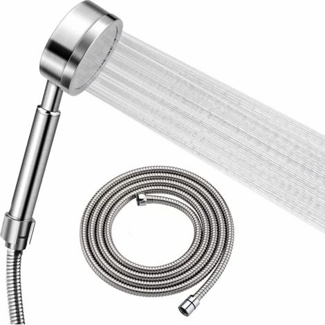 Handbrausekopf komplett aus Metall mit Filter. Duschkopf-Set aus Edelstahl SUS304 mit 150 cm langem Schlauch – Hochdruck 9,5 l/min – Gebürstetes Nickel (1/4)
