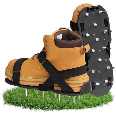 Scarificateur Gazon – Aérateur Gazon Chaussure, 3 Sangles Réglables à Boucle Pointes Haute Performance Scarificateur Idéal pour Jardin, Herbe de Sol (1/5)