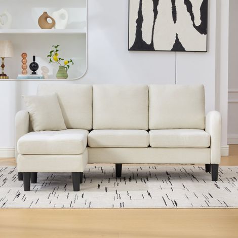 Divano angolare con chaise longue in tessuto cotone-lino beige chiaro 166x118x77 cm modulare 3 posti (1/5)