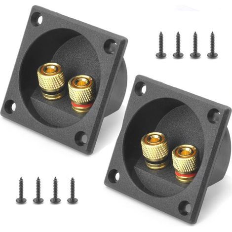 Lot de 2 bornes de haut-parleur stéréo 2 voies carrées avec bornes à ressort, plaques de montage en polymère, diamètre 57 mm, pour caisson de basses (1/5)