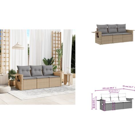 Salon de jardin avec coussins 3 pcs beige résine tressée - Ensemble Salon De Jardin - Meuble Extérieur - Résine Tressée - Rotin Synthétique - Mobilier De Jardin (1/3)