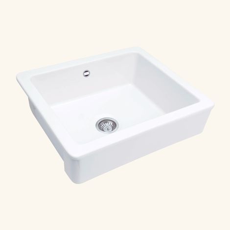 Évier timbre d'office céramique blanc Deante SABOR 1 bac 615x485 (1/5)