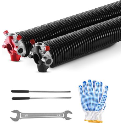 Ressorts de torsion pour porte de garage, 1 paire, Φ6,35xΦ50,8x813 mm, 16000 cycles, revêtement noir électrophorétique pour remplacement, barres d'enroulement antidérapantes, gants, clé montage (1/5)