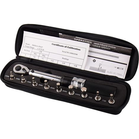 Ensemble de mini clés dynamométriques réglables pour vélo 1/4" DR 1-25 Nm Kit d'outils de fixation de vélo Clé dynamométrique mécanique à cliquet Clés manuelles (1/5)