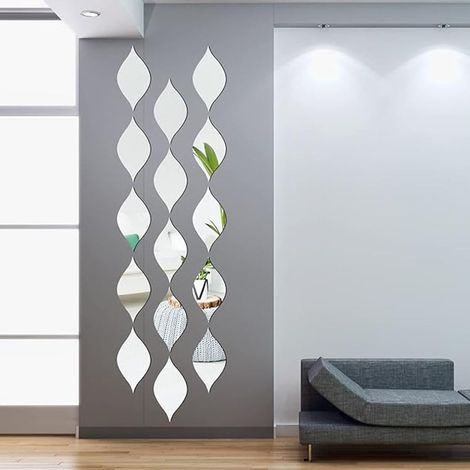 CCYKXA Diamant-Spiegel-Wandaufkleber, 20 Stück Acryl-Spiegel-Wandaufkleber, abnehmbare geometrische Spiegelaufkleber, Wandaufkleber, 15 x 8 cm, für die Dekoration von Schlafzimmer und Wohnzimmer (Silb