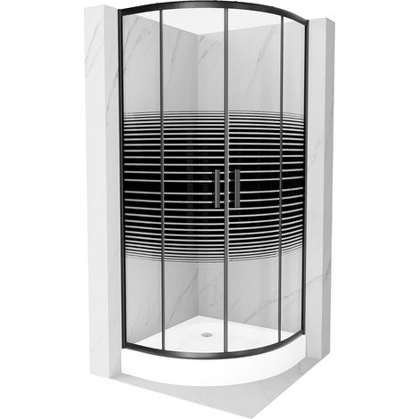 Mexen Rio cabina doccia semicircolare 80 x 80 cm, strisce nere, nero + piatto doccia, bianco - 863-080-080-70-20-4710 (1/5)