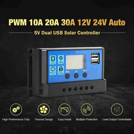 Contrôleur Panneau Solaire Régulateur Charge Batterie Universel 12V/24V Auto Double USB Pour Bricolage (1/5)