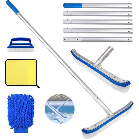 1 Kit Balai Piscine, Brosse 45cm, Manche Aluminium 180cm, Poils PP, Pour Fond Et Parois