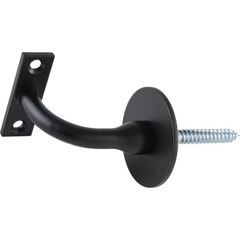 Handlaufträger rund mit Stockschraube,Wandabstand 78mm, schwarz lackiert RAL9005 (1/3)