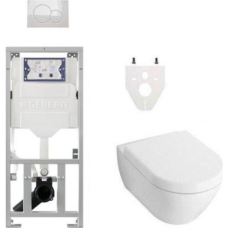 Villeroy & Boch Subway 2.0 DirectFlush Pack WC avec abattant de luxe softclose Saniclass, bâti-support Geberit et plaque de commande blanc