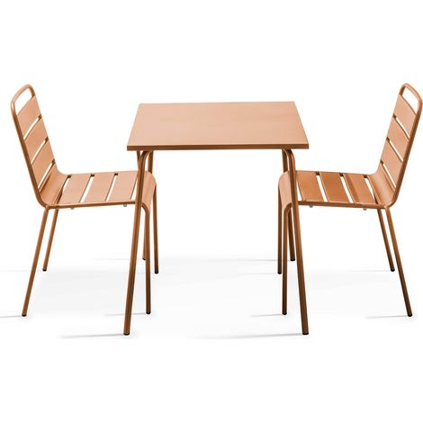 Ensemble table de jardin carrée et 2 chaises caramel - Palavas (1/5)