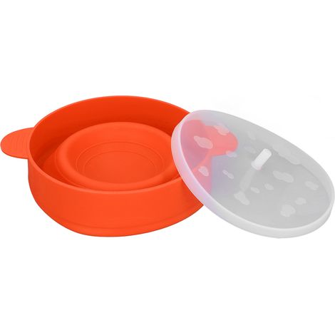 Große orange Silikonschüssel mit Deckel und Griff für Mikrowellen- und Backofen-Popcorn, beständig von -40 °C bis +230 °C (1/5)