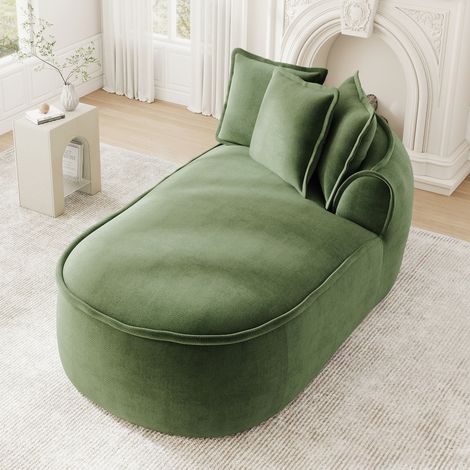 Divano Manchester con chaise longue a destra e cuscini in ciniglia - Verde (1/5)