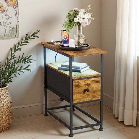 Table de Chevet avec USB - 60 x 30 x 62 cm - Tiroir et LED - Design unique - Meuble de Chambre - MDF&Métal - Imprimé Tigre (1/5)