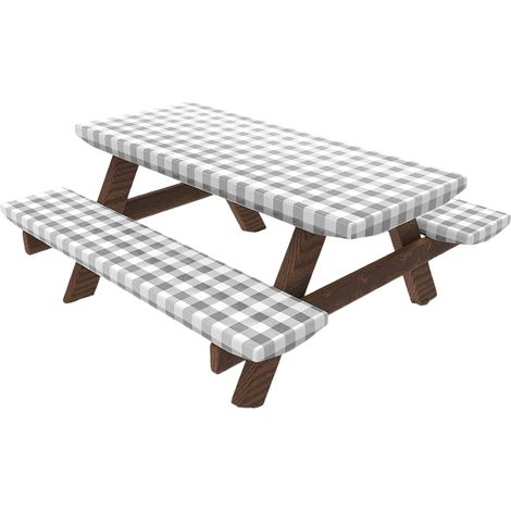 Nappe de pique-nique avec housses de banc assorties, nappes ajustées pour tables rectangulaires de 1,80 m, envers en flanelle