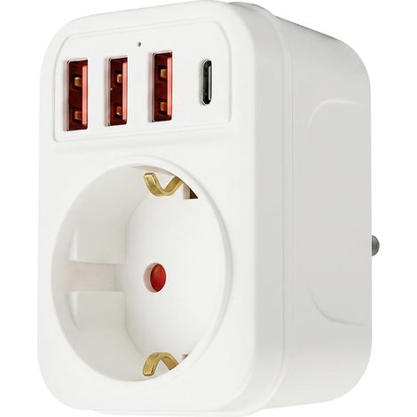 Adaptateur Prise Anglaise  Prise Anglaise Adaptateur Francais avec 3 USB et 1 Type-C, Adaptateur Type G pour Irlande Royaumeuni Bretagne Écosse (1/5)