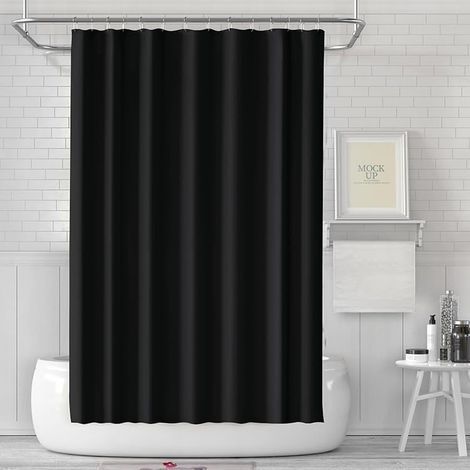 180 x 180 cm - Rideau de douche anti-moisissure - En tissu imperméable et lavable - Avec 12 anneaux de rideau de douche - Noir (1/5)