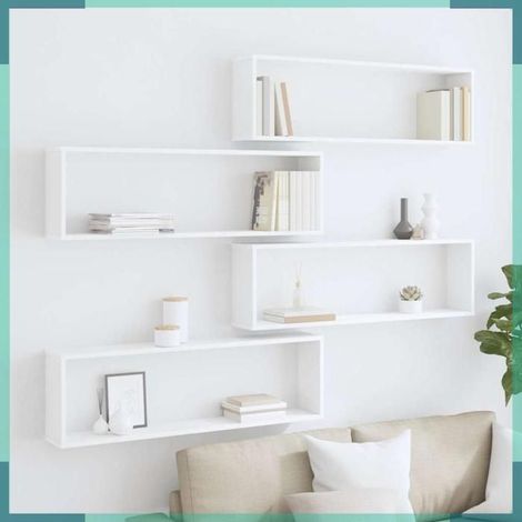 807080 étagères cube murales 4 pcs Blanc 100x15x30cm bois d'ingénierie (1/5)