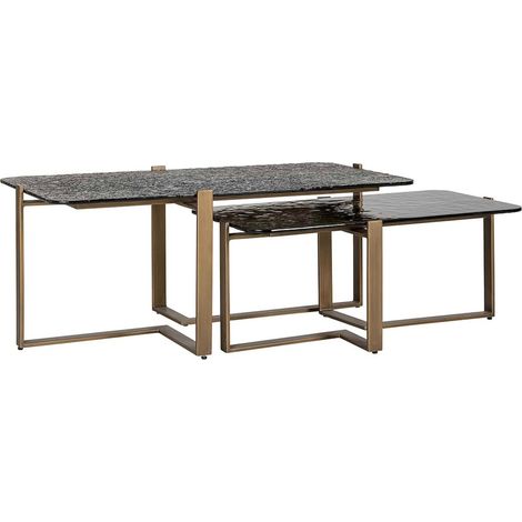 Table de café design en métal et verre - Bois foncé et métal (1/5)