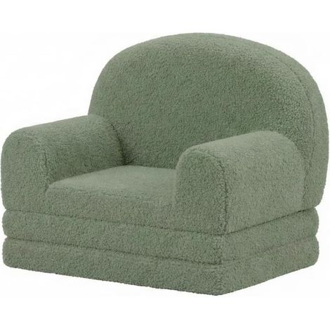 Canapé 2 en 1 convertible pour enfants, Fauteuil et lit pliable en peluche ours douce, chambre, salle de jeux, Vert (1/5)