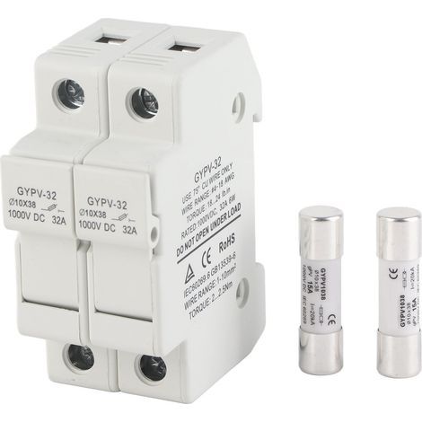 Disjoncteur Solaire 15A 32A 2P avec Porte-Fusible PV - Protection Court-Circuit 1000VDC pour Installation Photovoltaïque (1/5)