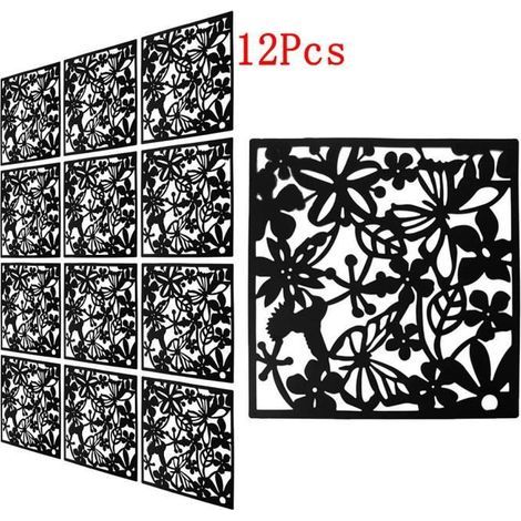 12-Panel Room Divider Hanging - For Home, Hotel, Office, Bar Decor - 40x40 cm Black