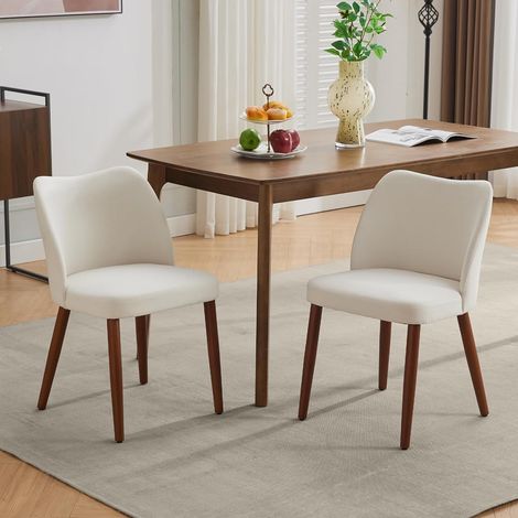 Lot de 2 chaises de salle à manger rembourrées lin beige, dossier ergonomique, pieds en bois massif réglables, charge 136 kg (1/5)