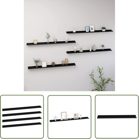 The Living Store Wandregale 4 Stk. Schwarz 115x9x3 cm - Wandregal - Schwarzes Wandregal - Regal Schwarz - Möbel Für Die Wand - Modernes Wandregal (1/5)