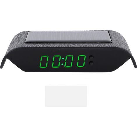 Horloge Numérique Voiture - Affichage LCD Température Heure Date - Alimentation Solaire et USB - Batterie Lithium 500 mAh - Noir - 1 Pièce (1/5)