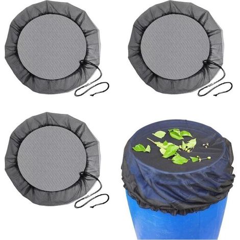 Lot de 3 filets pour citerne de pluie, couvercle réglable, contre les larves de moustiques, avec bande élastique, filet de protection pour citerne de pluie, isoler les feuilles mortes (95 cm) (1/5)