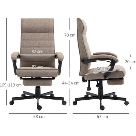 Sedia da Ufficio Ergonomica con Altezza Regolabile, Poggiapiedi Incluso e Seduta Imbottita, 68x67x109-119 cm, Marrone (1/5)