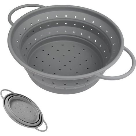 Égouttoir pliable en silicone - Passoire de cuisine pour légumes et pâtes - 1 pièce - Gris (1/5)