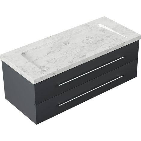 Badmöbel Marmor Carrara White Damo 130 cm ohne Hahnloch SoftClose grafit (1/5)