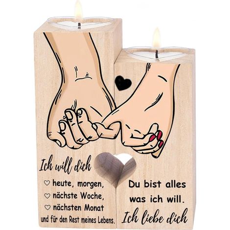 Liebe Dich Kerzenhalter Holz 10x4,5x12cm Jahrestag Hochzeitstag Geschenk (1/5)
