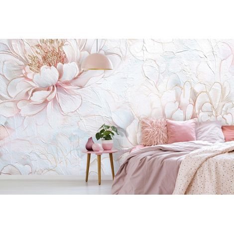 Fototapete Blumen Pfingstrosen Abstrakt, für Wohnzimmer und Schlafzimmer, 150 x 105 cm – Komplettset inkl. Kleister & Anleitung (1/5)