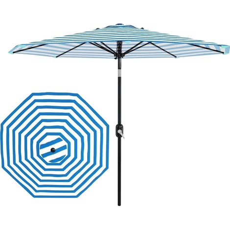 Sombrilla de 270 cm de diámetro, con toldo resistente a los rayos UV y al agua, accionamiento manual, estructura de hierro y mecanismo de inclinación automático. (1/5)