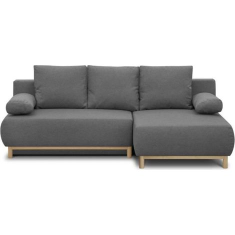 Canapé d'angle droit convertible MIKA 3 places - Tissu gris clair - Coffre de rangement - L218 x P98/145 x H84 cm (1/5)