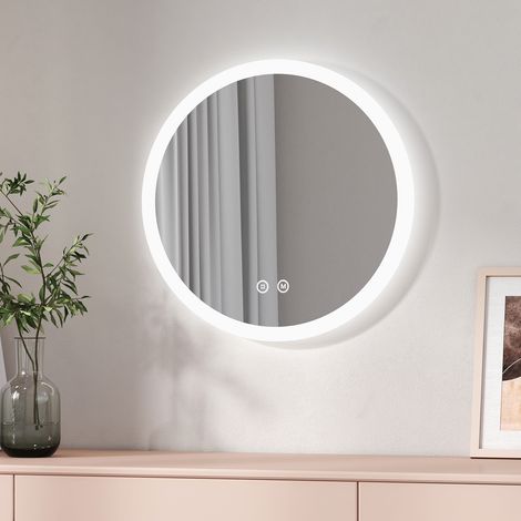 EMKE Specchio Bagno Rotondo con Luce 50 cm, Specchio Bagno LED con Interruttore Tattile Antiappannamento, Luce Bianca Fredda 6500K / Luce Calda 3000K / Luce Neutra 4000K (1/5)