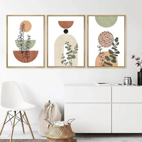 3Affiche Decoration Murale Terracotta et Vert Tableau Art Abstrait Geometrique Plante Poster Mural Impression Toile sans Cadre (1/5)